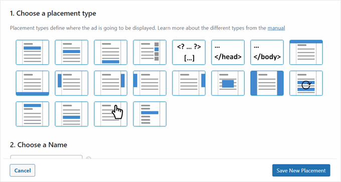 Choosing an ad placement type in Advanced Ads