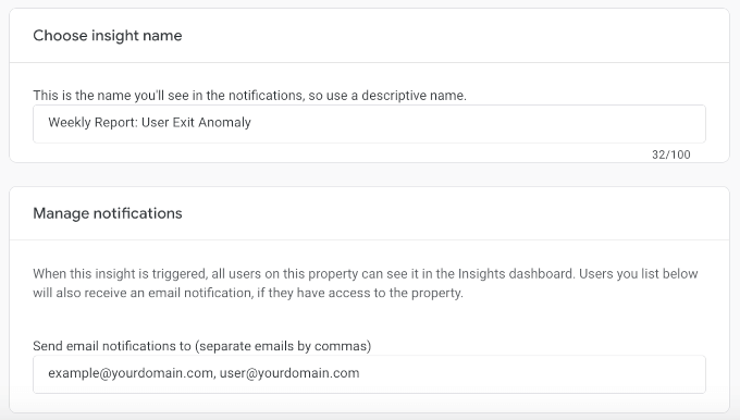 Adding name and email addresses for the custom GA insights