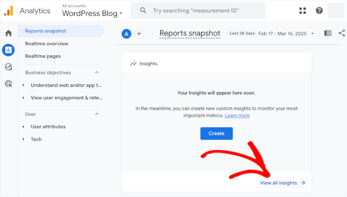 Viewing all Google Analytics insights