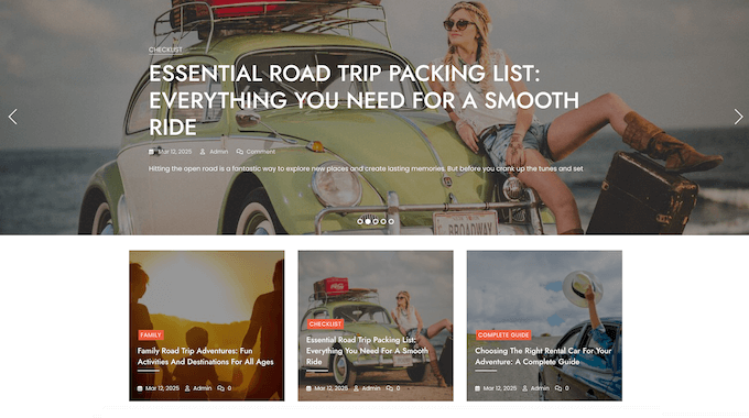 An example of a car rental WordPress blog