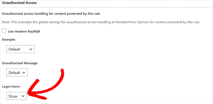 Choose the Show option for the login form