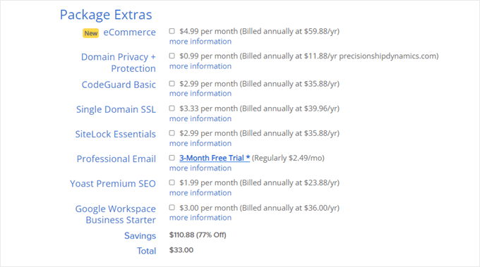 Adding extras to your web hosting packages
