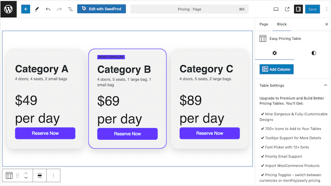 Adding a pricing table to your WordPress blog or website