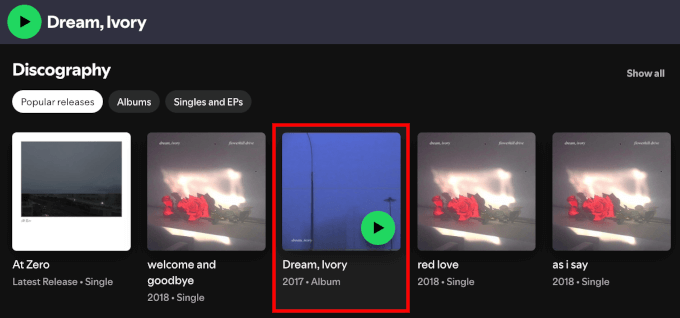 Clicking on an album in Spotify
