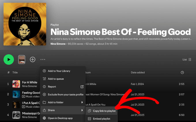 The Copy link to playlist button