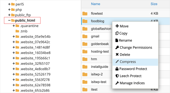 Compressing Website Files Using a File Manager