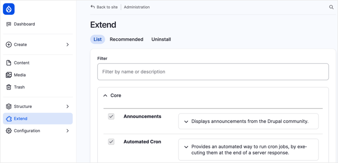 Drupal's Administration » Extend Page