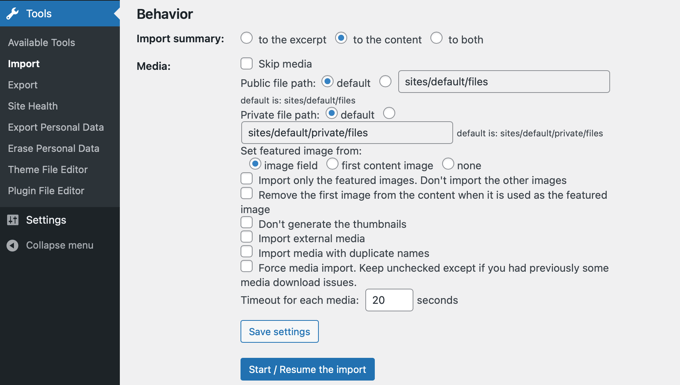 Import Behavior Options