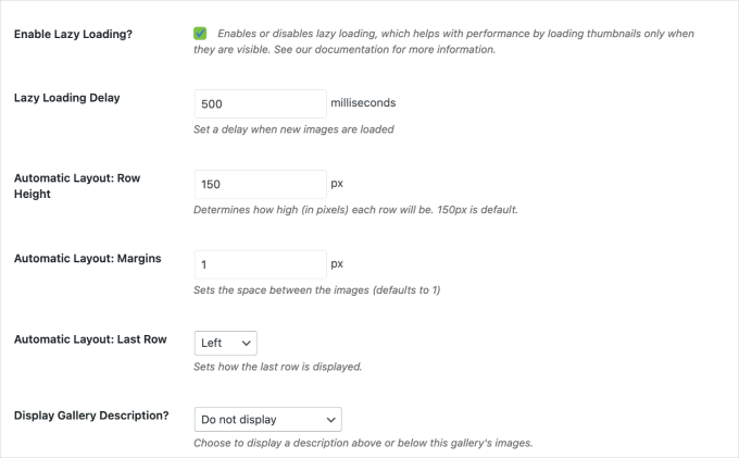 Envira Gallery settings page