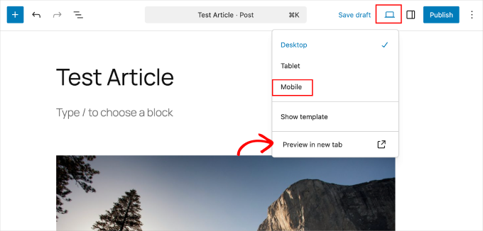 WordPress preview mobile