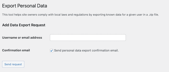 Exporting a copy of the user or visitor's personal data 