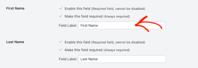 Customizing the field labels on a GDPR, CCPA, or similar form
