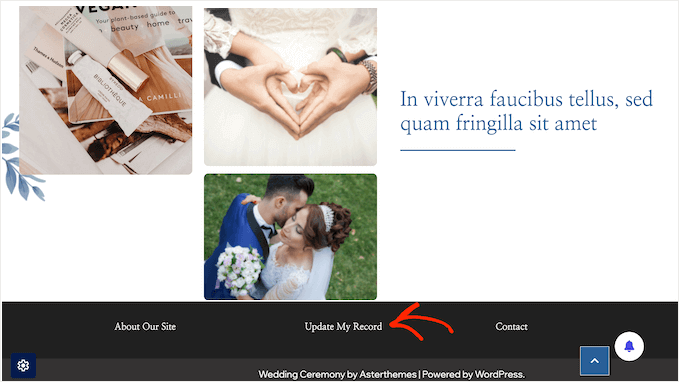 An example of a WordPress website, with data privacy links
