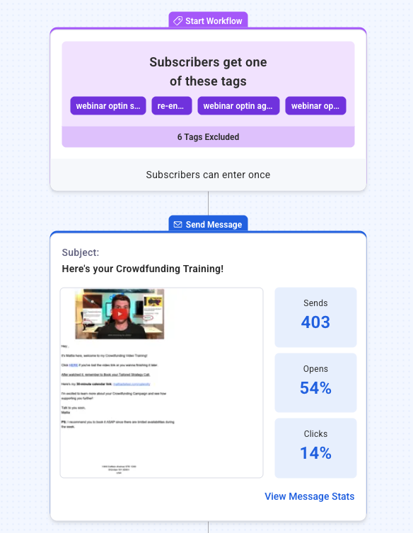 Email automation workflow example in AWeber