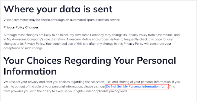 Adding links to your website's privacy policy