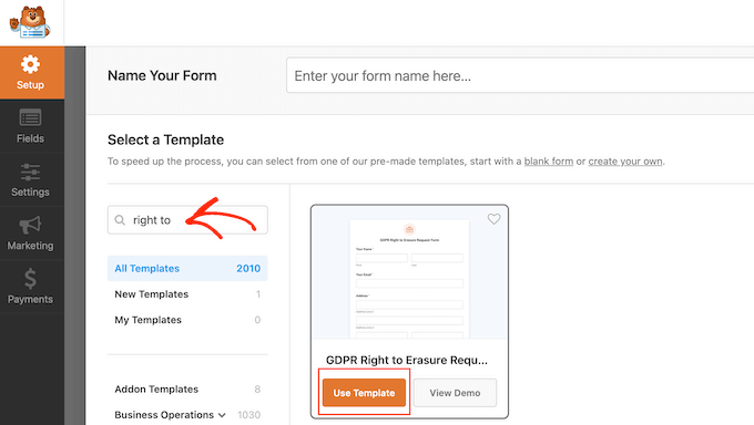 Choosing a form template for your 'right to erasure' form