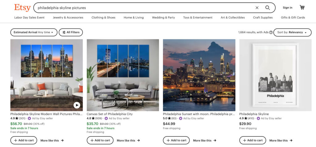 Advertising on Etsy example