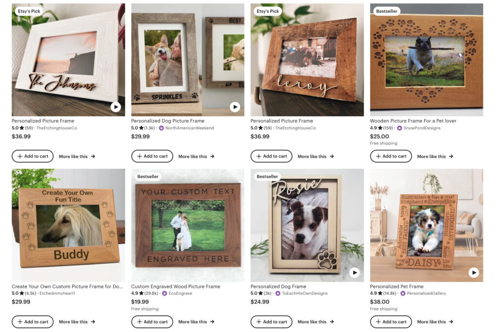 Etsy SEO for search term custom picture frame for pet