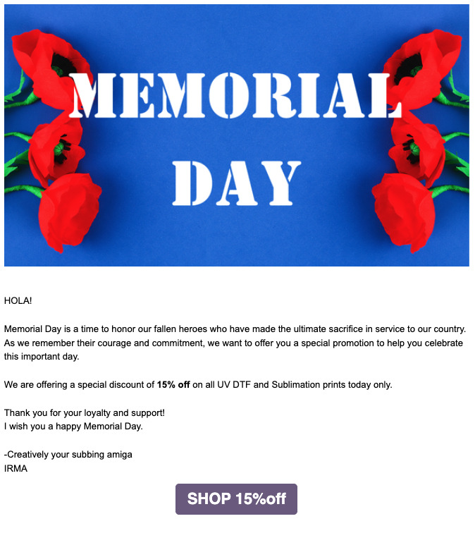 Etsy email with sale