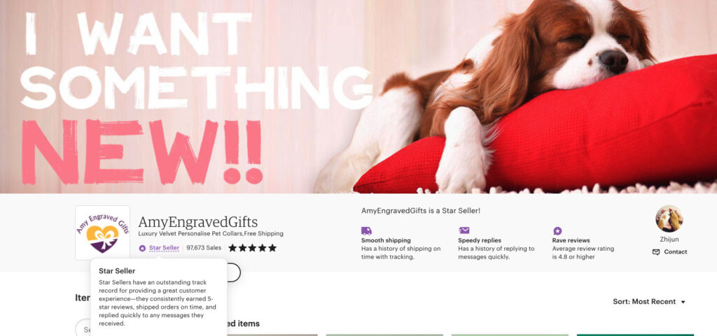 Example of an Etsy Star Seller
