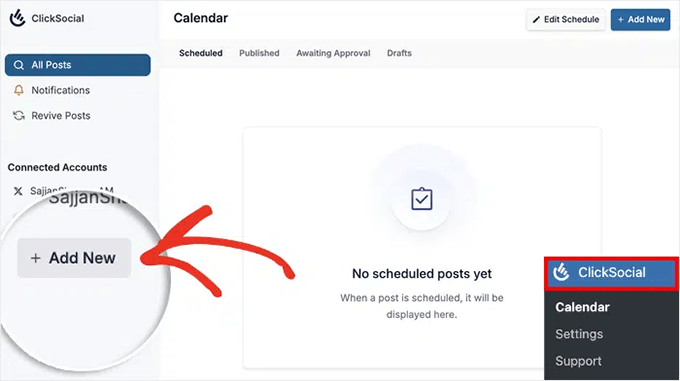 ClickSocial add new account