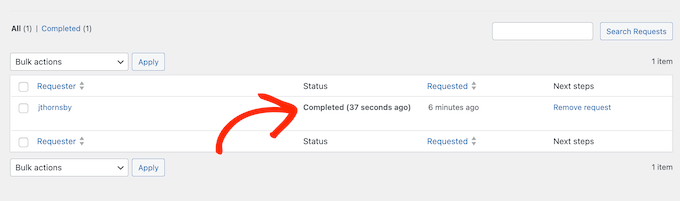 Exporting the user's personal information from WordPress upon request