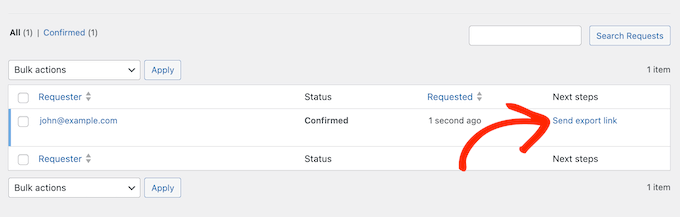 How to send a personal information export link to your users