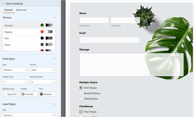 Customizing form themes in WPForms