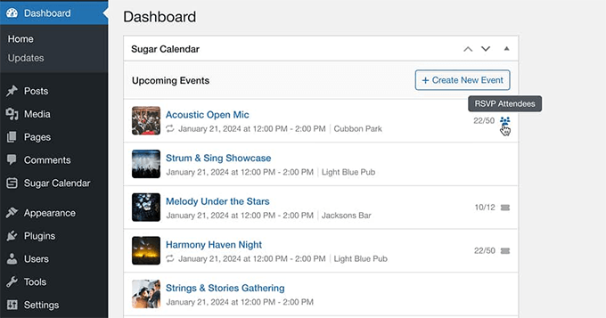 Sugar Calendar Dashboard widget