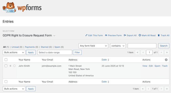 Managing privacy and compliance submissions in WordPress