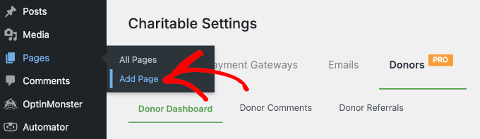 Add new page for Donor Dashboard