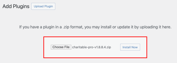 Uploading Charitable zip file