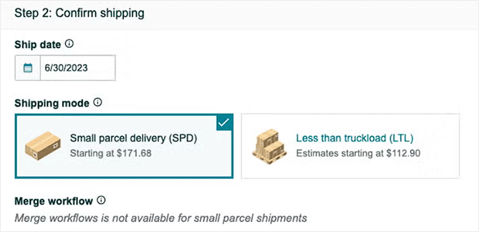 Choose a shipping mode