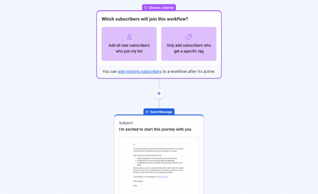 Workflow builder in AWeber