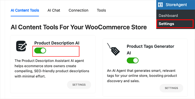 Activate Product Description AI agent in StoreAgent