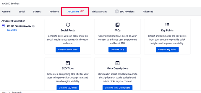 Generating AI content in AIOSEO