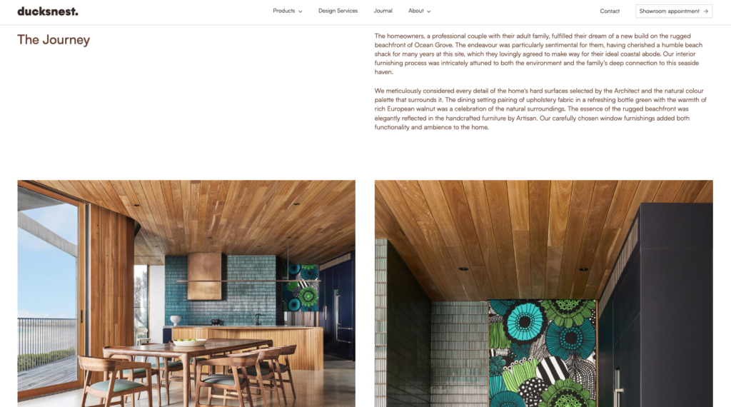 ducknest design service page highlighting a project's journey