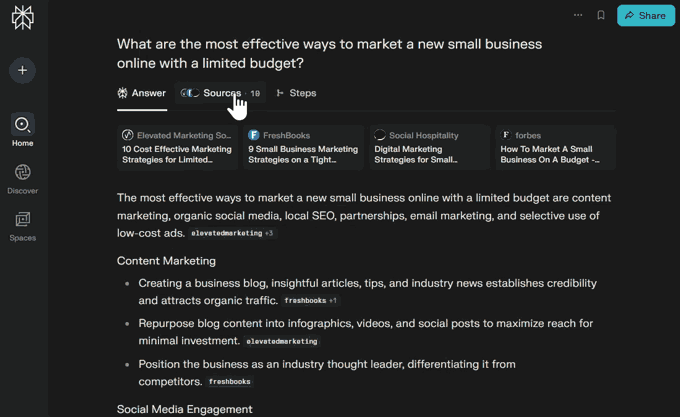 Perplexity AI citing sources