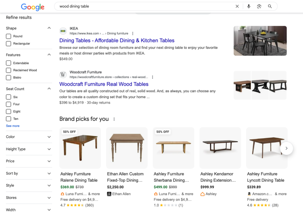 Google's search engine results page