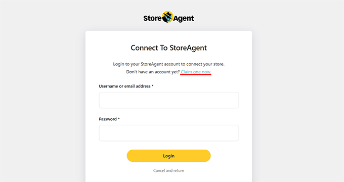 Log in to your StoreAgent account