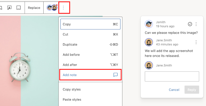 Adding note to a block in WordPress 6.9