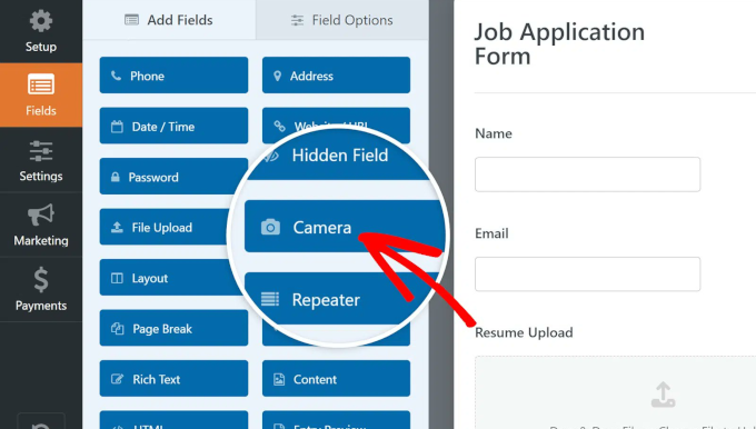 WPForms camera field