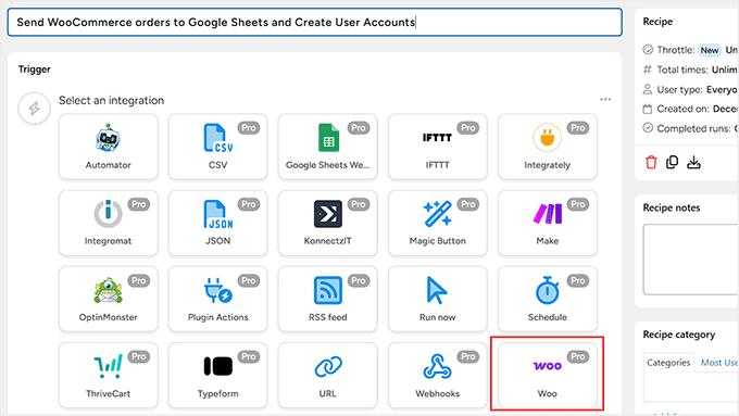 Choose WooCommerce for Uncanny Automator workflow