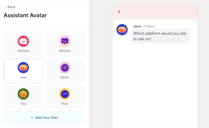 Setting up an assistant avatar