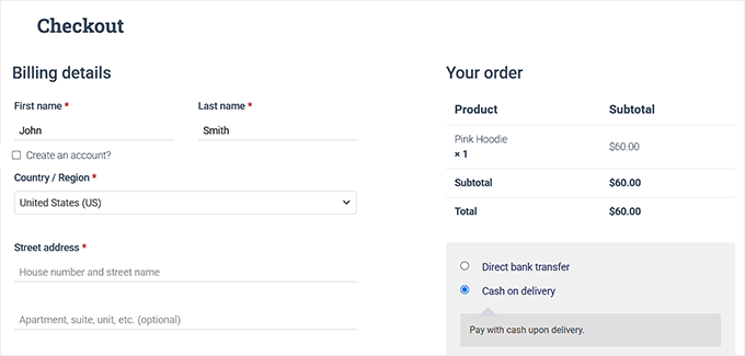 Preview of account creation option during guest checkout in WooCommerce
