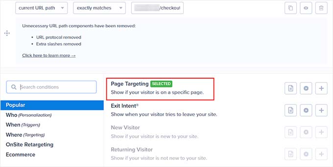 OptinMonster Page Targeting