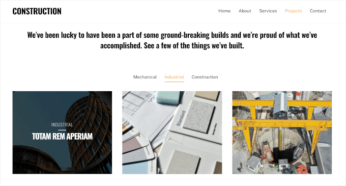 Ultra's project gallery with fading hover effects