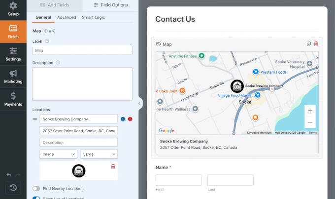 A contact form with the map field