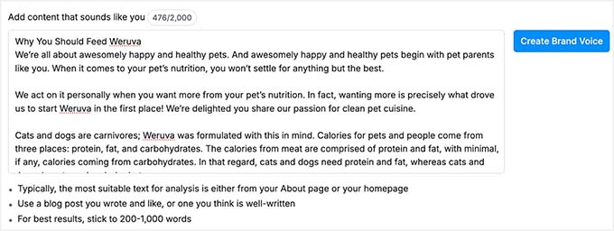 Create brand voice with Semrush AI Article Generator