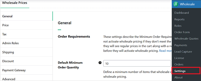Add default minimum order quantity in Wholesale Prices
